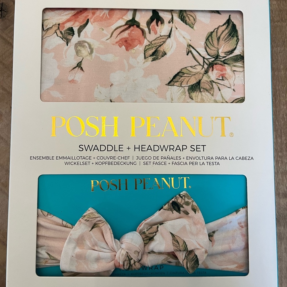 Brand New Posh Peanut Floral Swaddle & Headwrap Set.